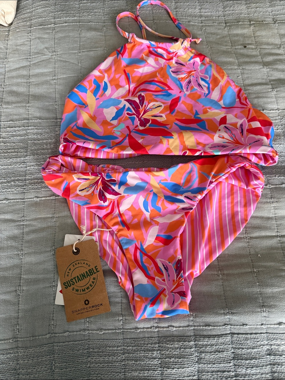 Snapper Rock Pink Orange Floral Halter Bikini